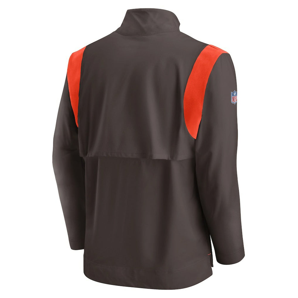 Cleveland Browns Sideline Coach Chevron Lockup Quarter-Zip Long Sleeve Top - Brown Tops