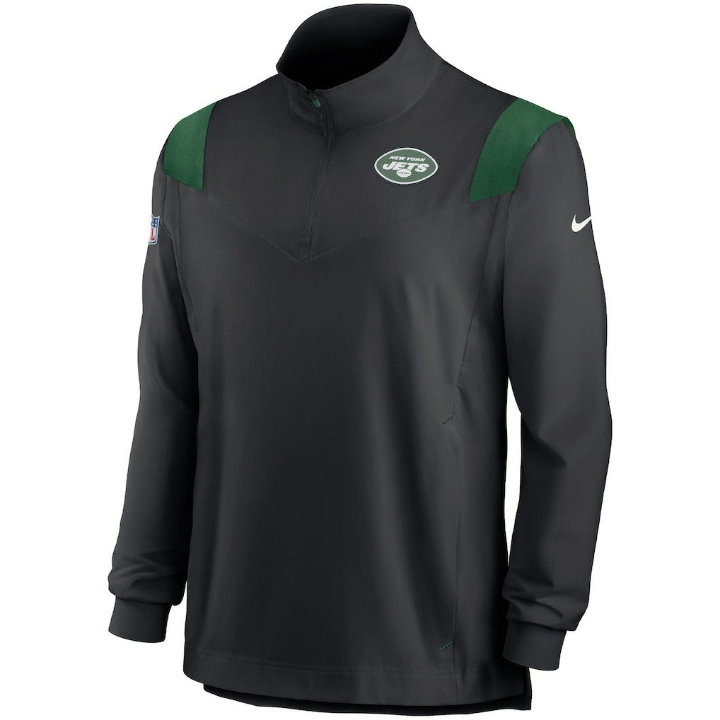 New York Jets Sideline Coach Chevron Lockup Quarter-Zip Long Sleeve Top - Black Tops