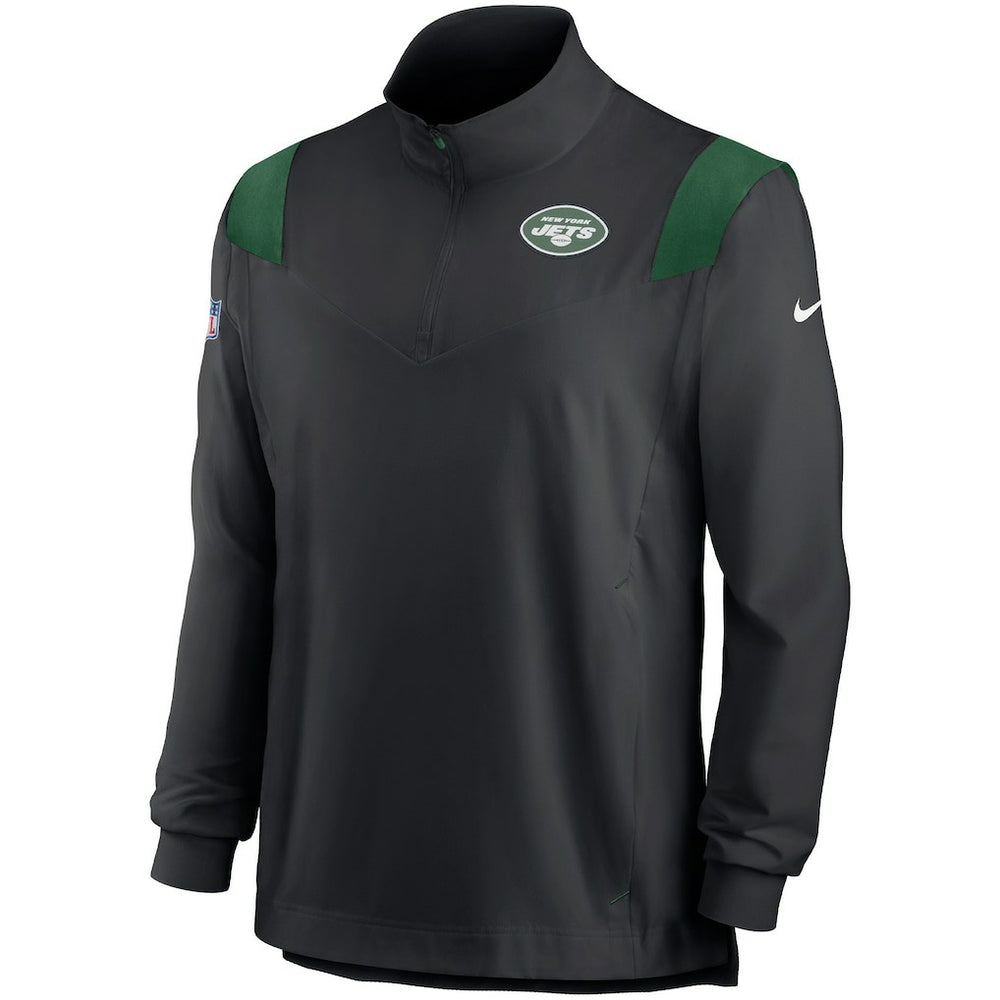 New York Jets Sideline Coach Chevron Lockup Quarter-Zip Long Sleeve Top - Black Tops