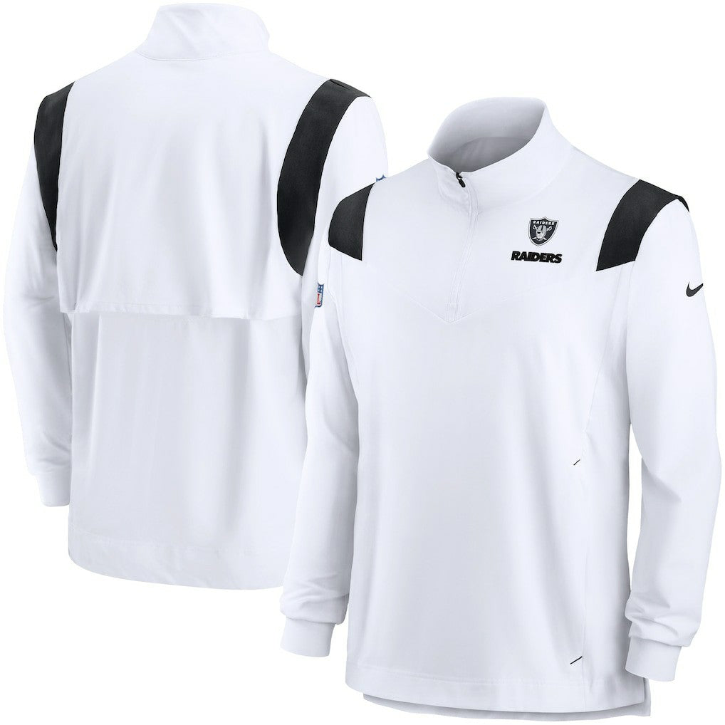 Las Vegas Raiders Sideline Coach Chevron Lockup Quarter-Zip Long Sleeve Top - White Tops