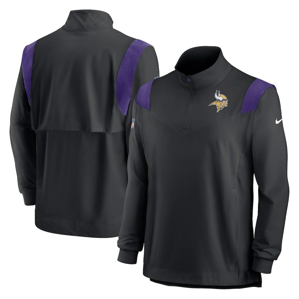 Minnesota Vikings Sideline Coach Chevron Lockup Quarter-Zip Long Sleeve Top - Black Tops