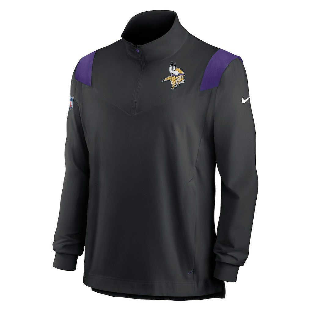 Minnesota Vikings Sideline Coach Chevron Lockup Quarter-Zip Long Sleeve Top - Black Tops