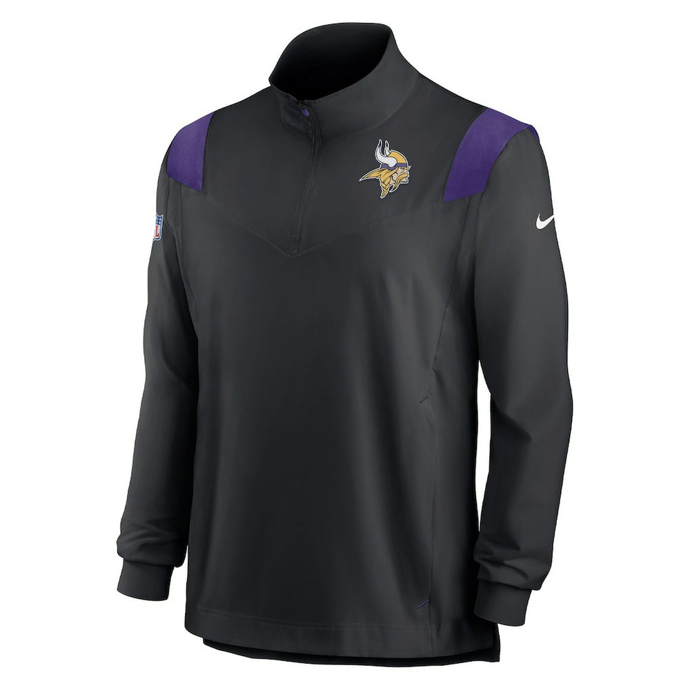 Minnesota Vikings Sideline Coach Chevron Lockup Quarter-Zip Long Sleeve Top - Black Tops
