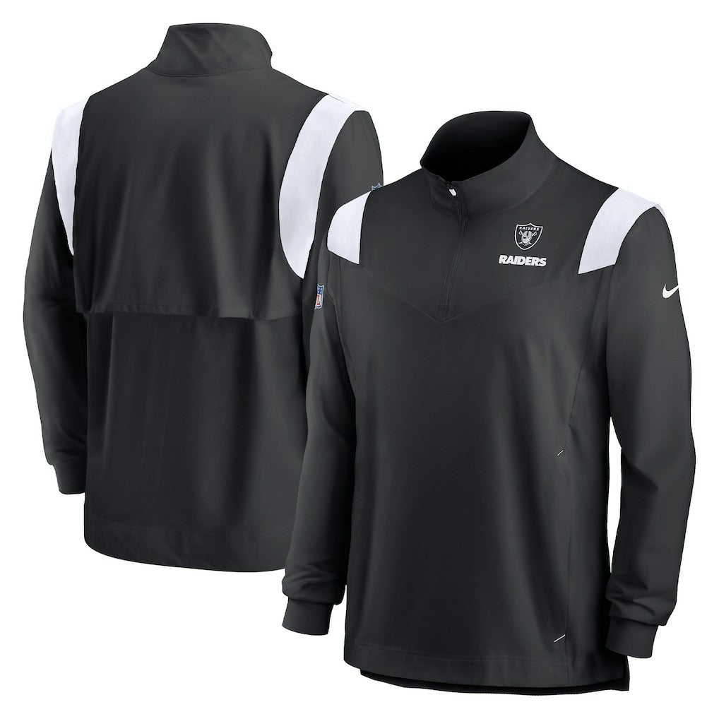 Las Vegas Raiders Sideline Coach Chevron Lockup Quarter-Zip Long Sleeve Top - Black Tops