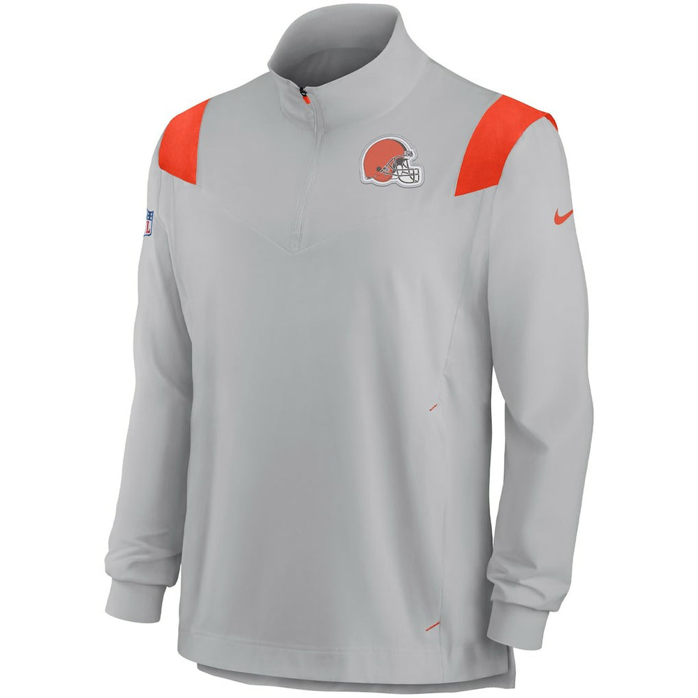 Cleveland Browns Sideline Coach Chevron Lockup Quarter-Zip Long Sleeve Top - Gray Tops