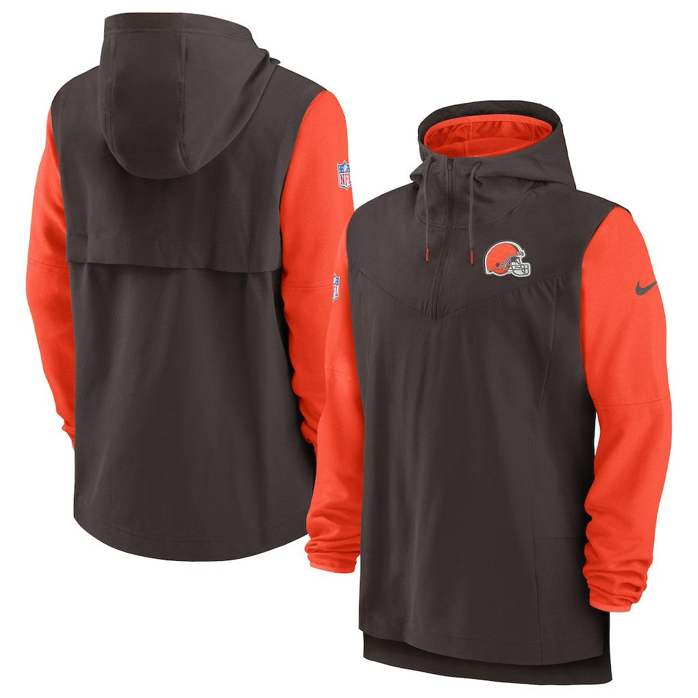 Cleveland Browns Sideline Player Quarter-Zip Hoodie - Brown/Orange Hoodies