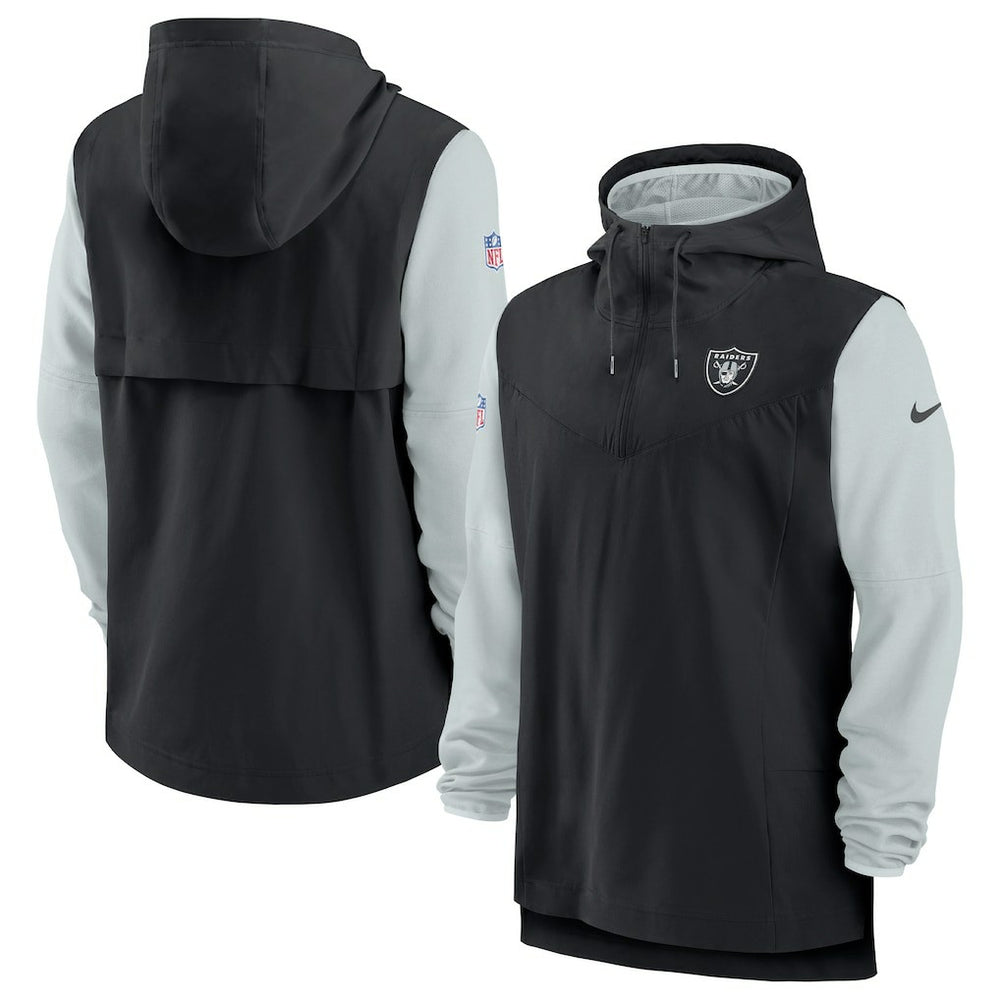 Las Vegas Raiders Sideline Player Quarter-Zip Hoodie Jacket - Black/Silver Hoodies