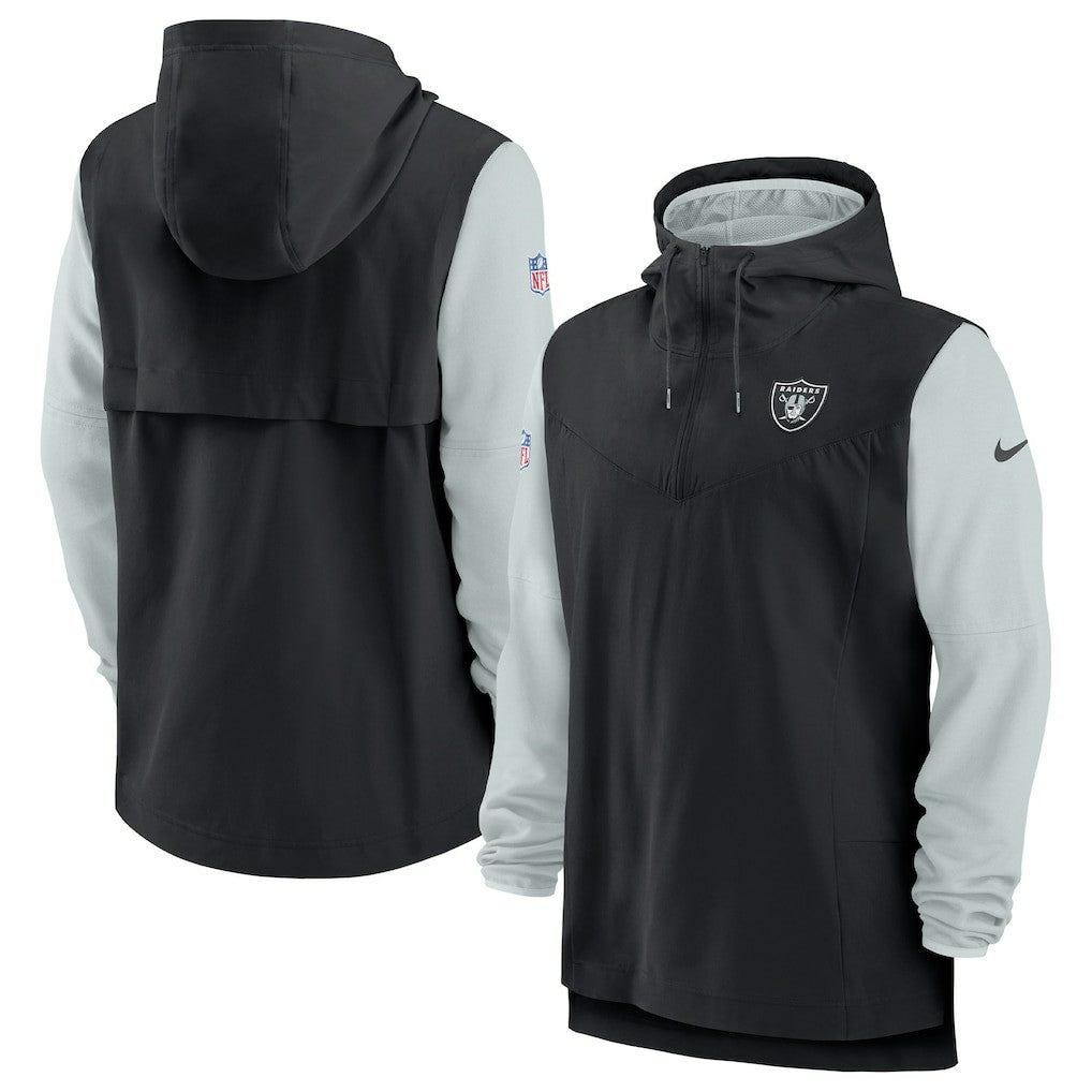 Las Vegas Raiders Sideline Player Quarter-Zip Hoodie Jacket - Black/Silver Hoodies