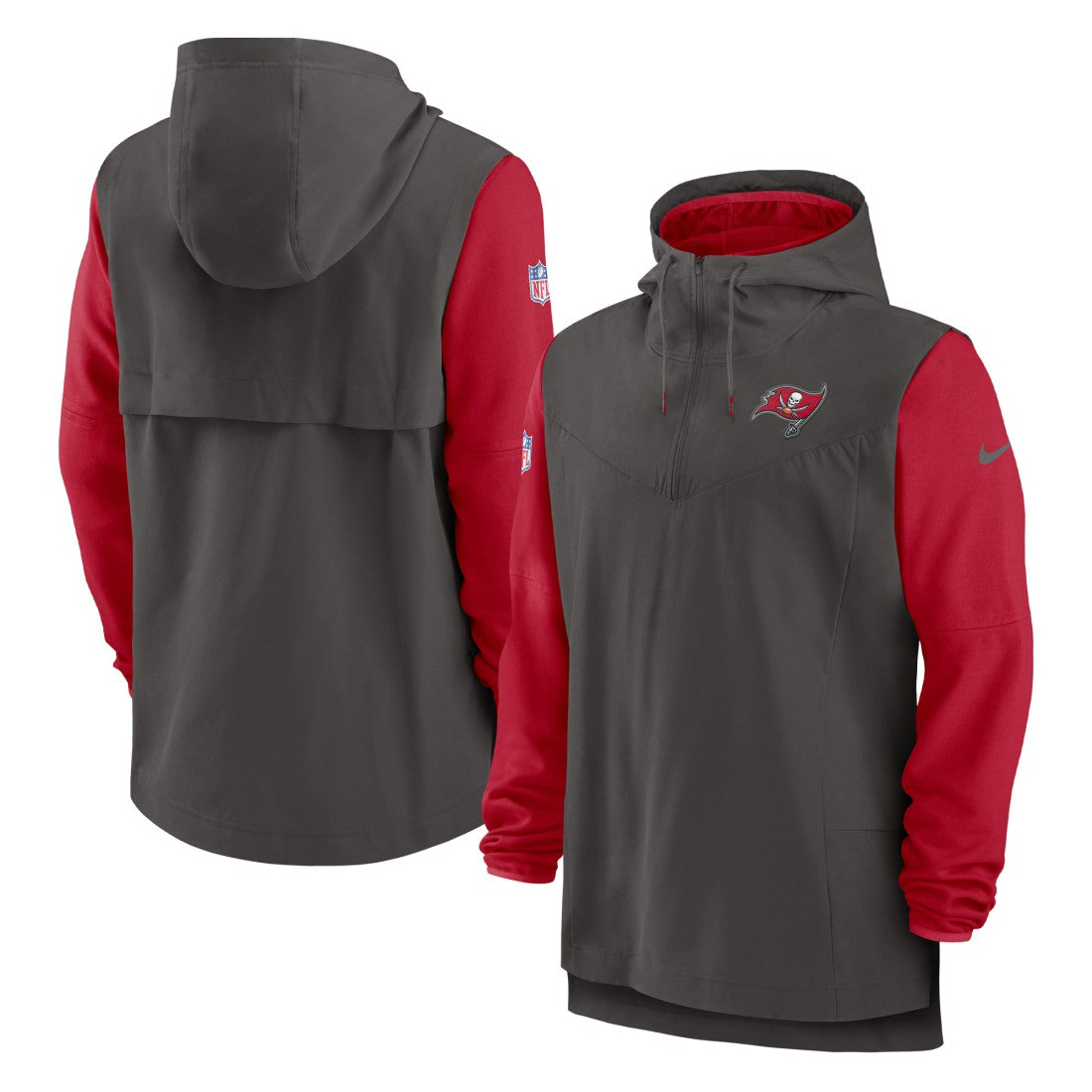 Tampa Bay Buccaneers Sideline Player Quarter-Zip Hoodie - Pewter/Red Hoodies