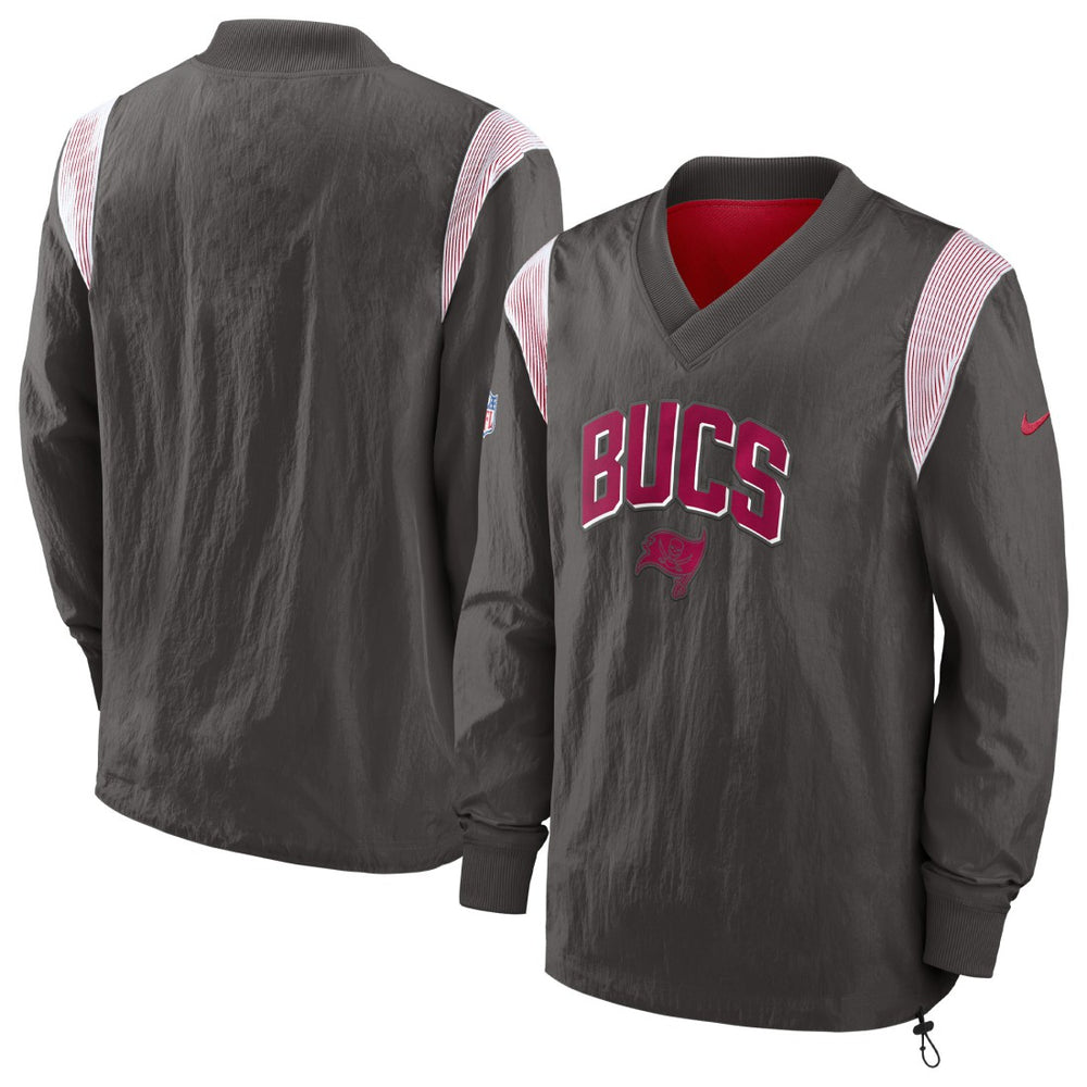 Tampa Bay Buccaneers Sideline Athletic Stack V-Neck Pullover Windshirt Jacket - Pewter Pullover