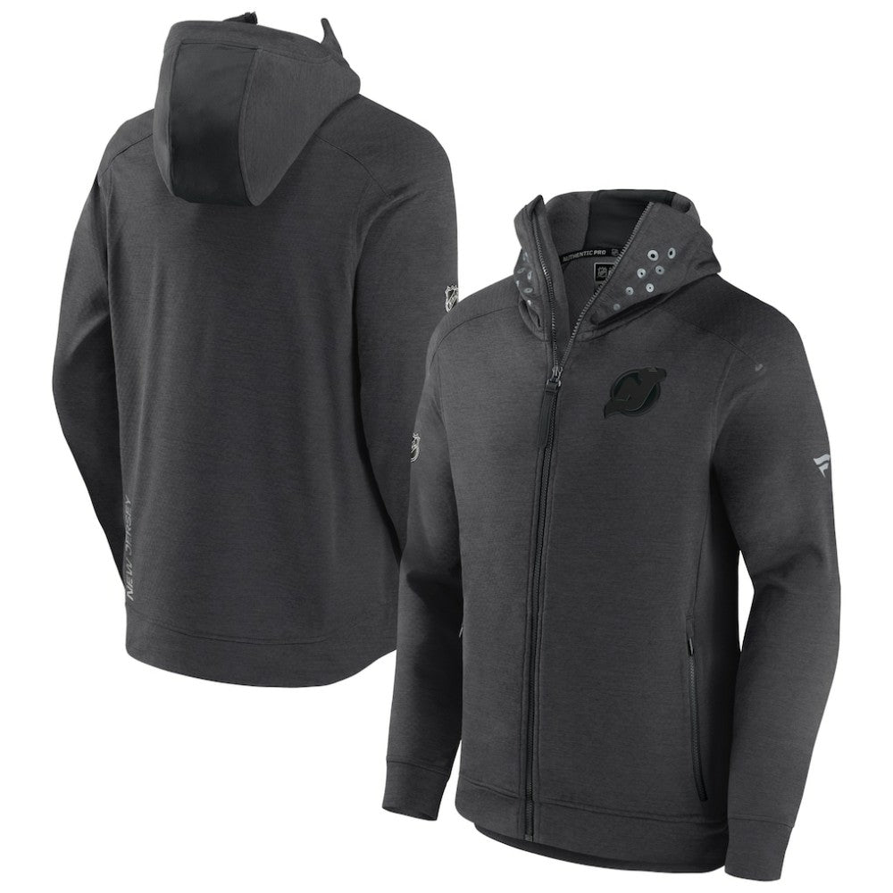 New Jersey Devils Fanatics Authentic Pro Road Tech Lightweight Full-Zip Hoodie Jacket - Charcoal | US 4509602