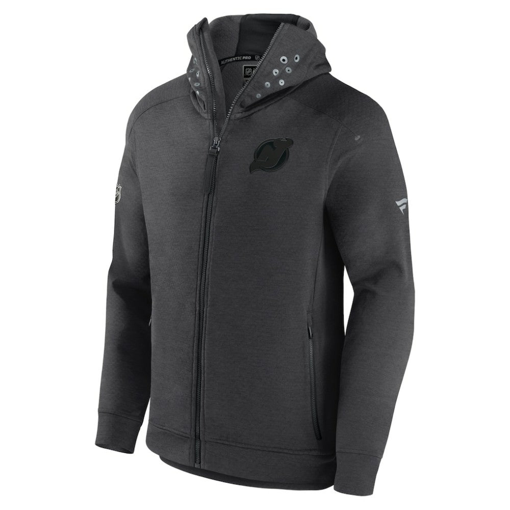 New Jersey Devils Fanatics Authentic Pro Road Tech Lightweight Full-Zip Hoodie Jacket - Charcoal | US 4509602