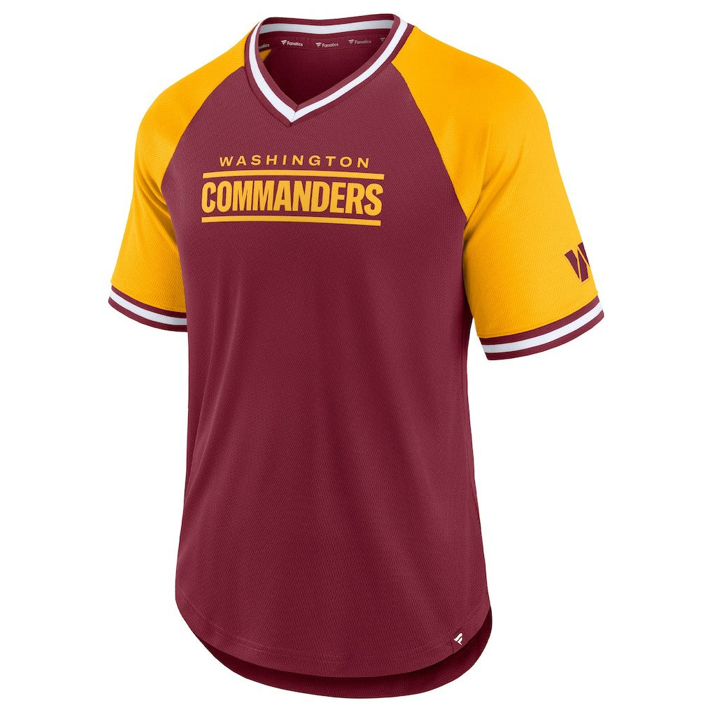 Washington Commanders Second Wind Raglan V-Neck T-Shirt - Burgundy/Gold T-shirts