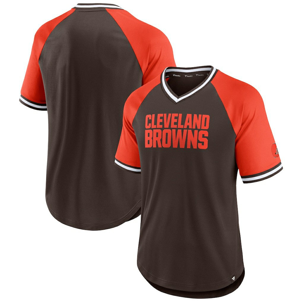 Cleveland Browns Second Wind Raglan V-Neck T-Shirt - Brown/Orange T-shirts