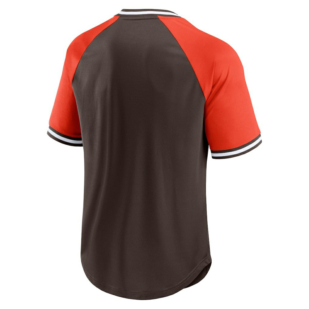 Cleveland Browns Second Wind Raglan V-Neck T-Shirt - Brown/Orange T-shirts