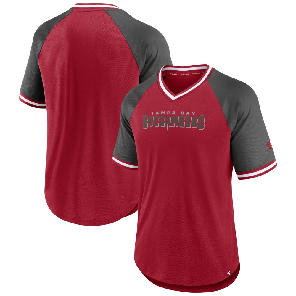 Tampa Bay Buccaneers Second Wind Raglan V-Neck T-Shirt - Red/Pewter T-shirts