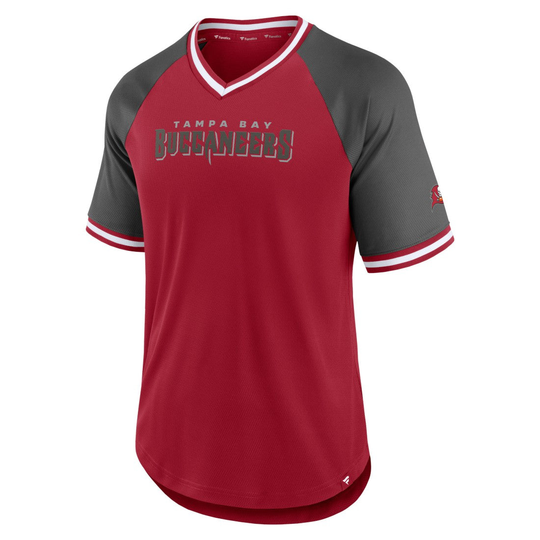 Tampa Bay Buccaneers Second Wind Raglan V-Neck T-Shirt - Red/Pewter T-shirts