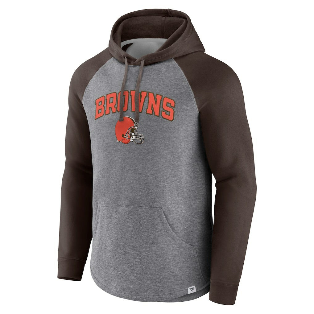 Cleveland Browns By Design Raglan Pullover Hoodie - Heathered Gray/Brown Hoodies