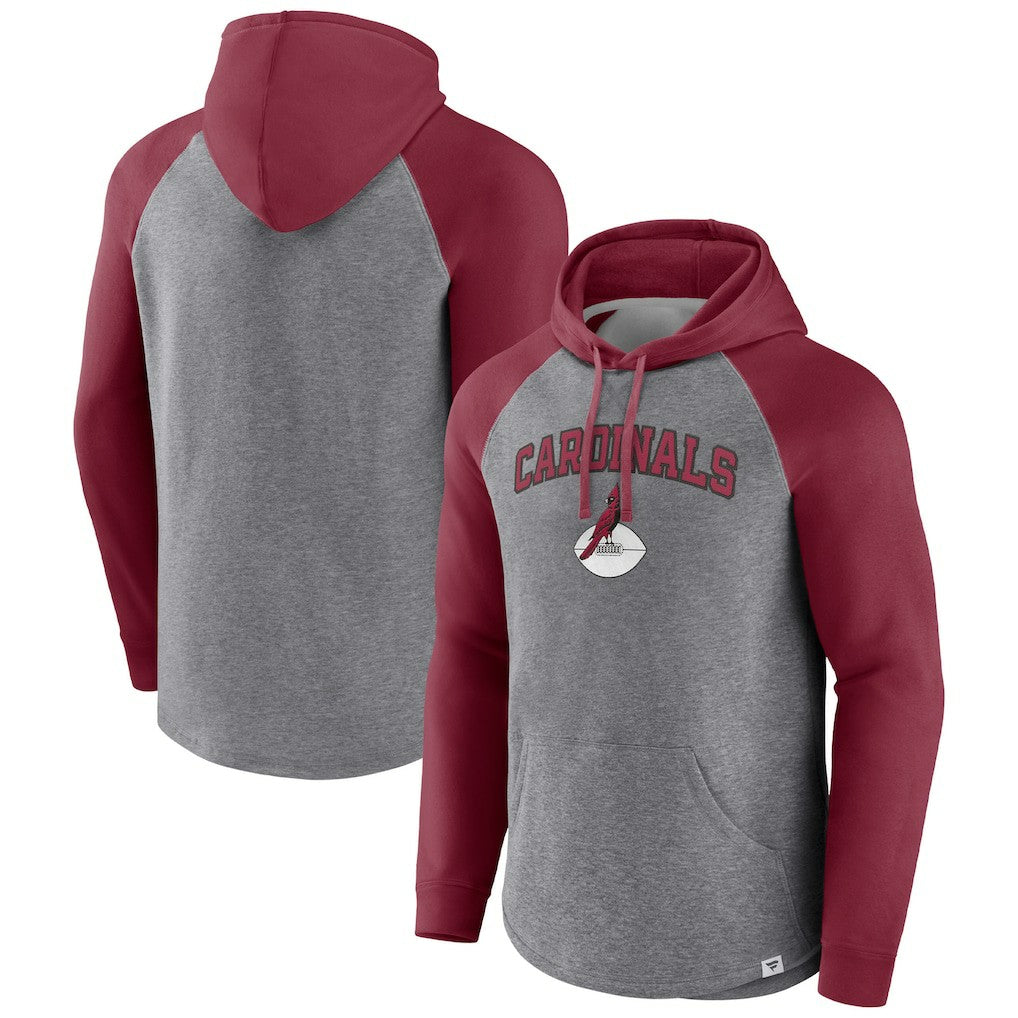 Arizona Cardinals By Design Raglan Pullover Hoodie - Heathered Gray/Cardinal Hoodies