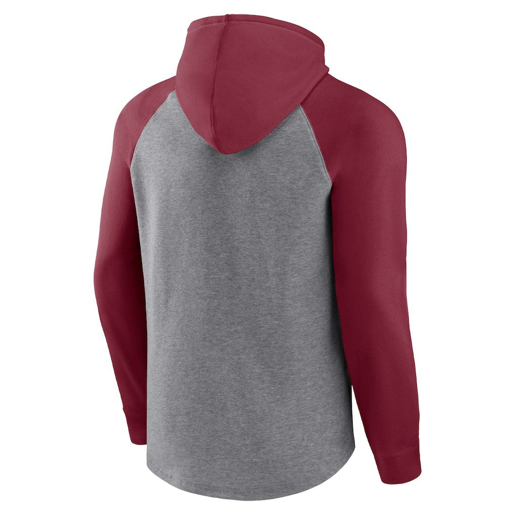 Arizona Cardinals By Design Raglan Pullover Hoodie - Heathered Gray/Cardinal Hoodies