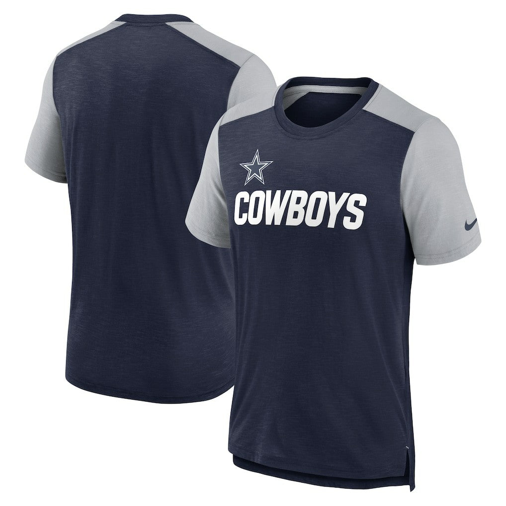 Dallas Cowboys Color Block Team Name T-Shirt - Heathered Navy/Heathered Gray T-shirts