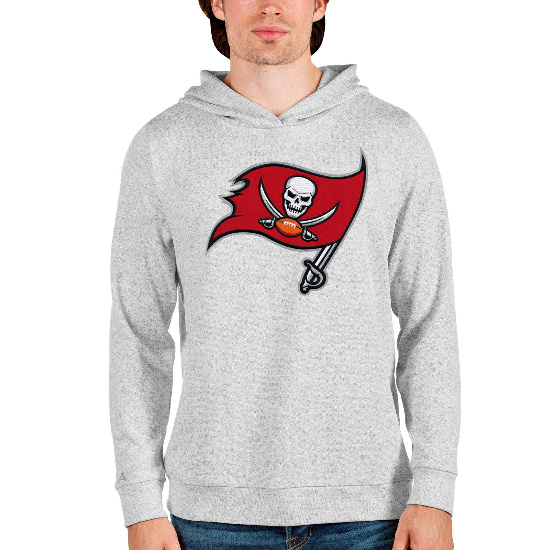 Tampa Bay Buccaneers Antigua Team Absolute Pullover Hoodie - Heathered Gray Hoodies