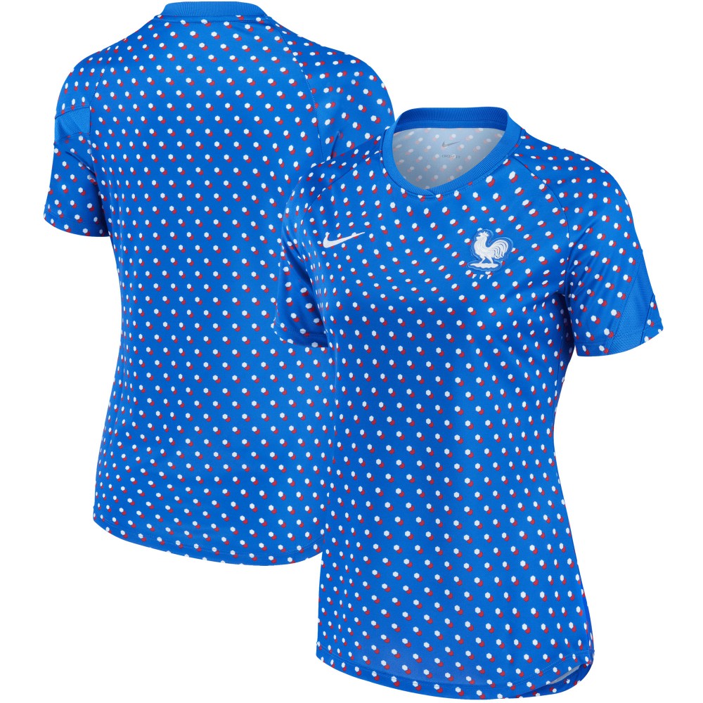 France Women's National Team Women's 2022/23 Away Pre-Match Performance Top Blue - Nike