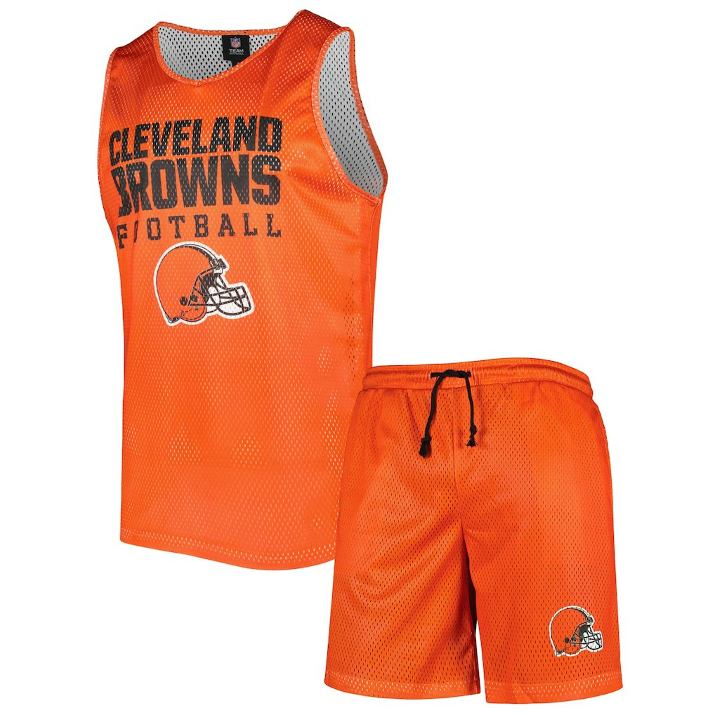 Cleveland Browns FOCO Colorblock Mesh V-Neck & Shorts Set - Orange Shorts