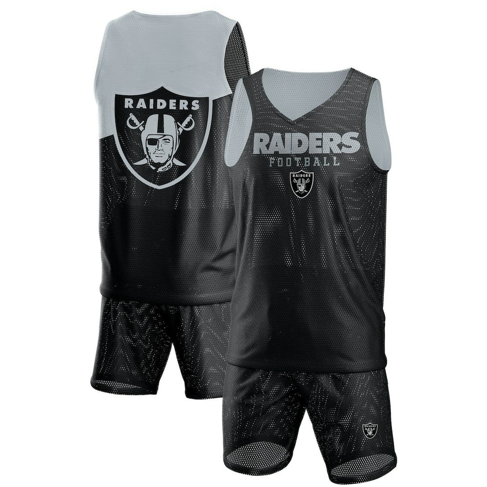 Las Vegas Raiders FOCO Colorblock Mesh V-Neck & Shorts Set - Black Shorts