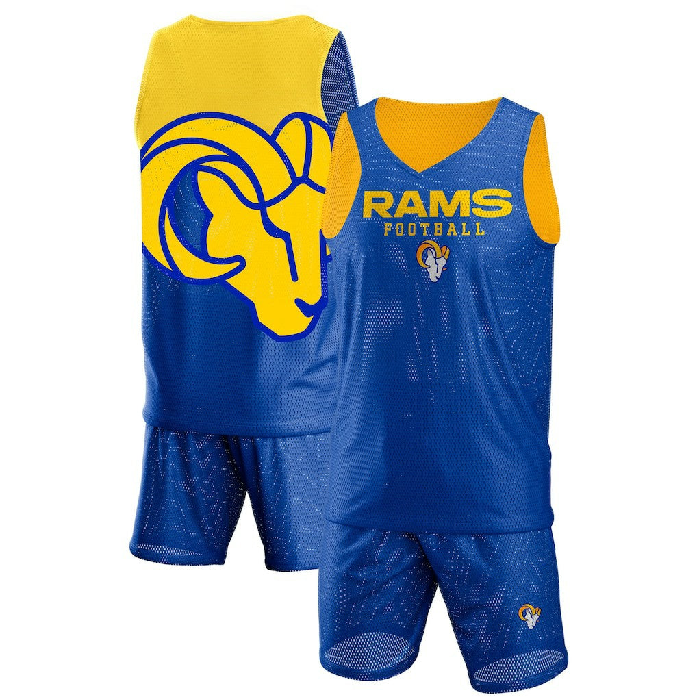 Los Angeles Rams FOCO Colorblock Mesh V-Neck & Shorts Set - Royal Shorts