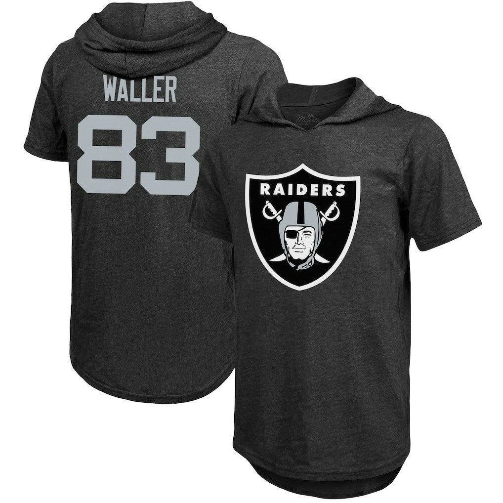 Darren Waller Las Vegas Raiders Majestic Threads Player Name & Number Tri-Blend Hoodie T-Shirt - Black Hoodies