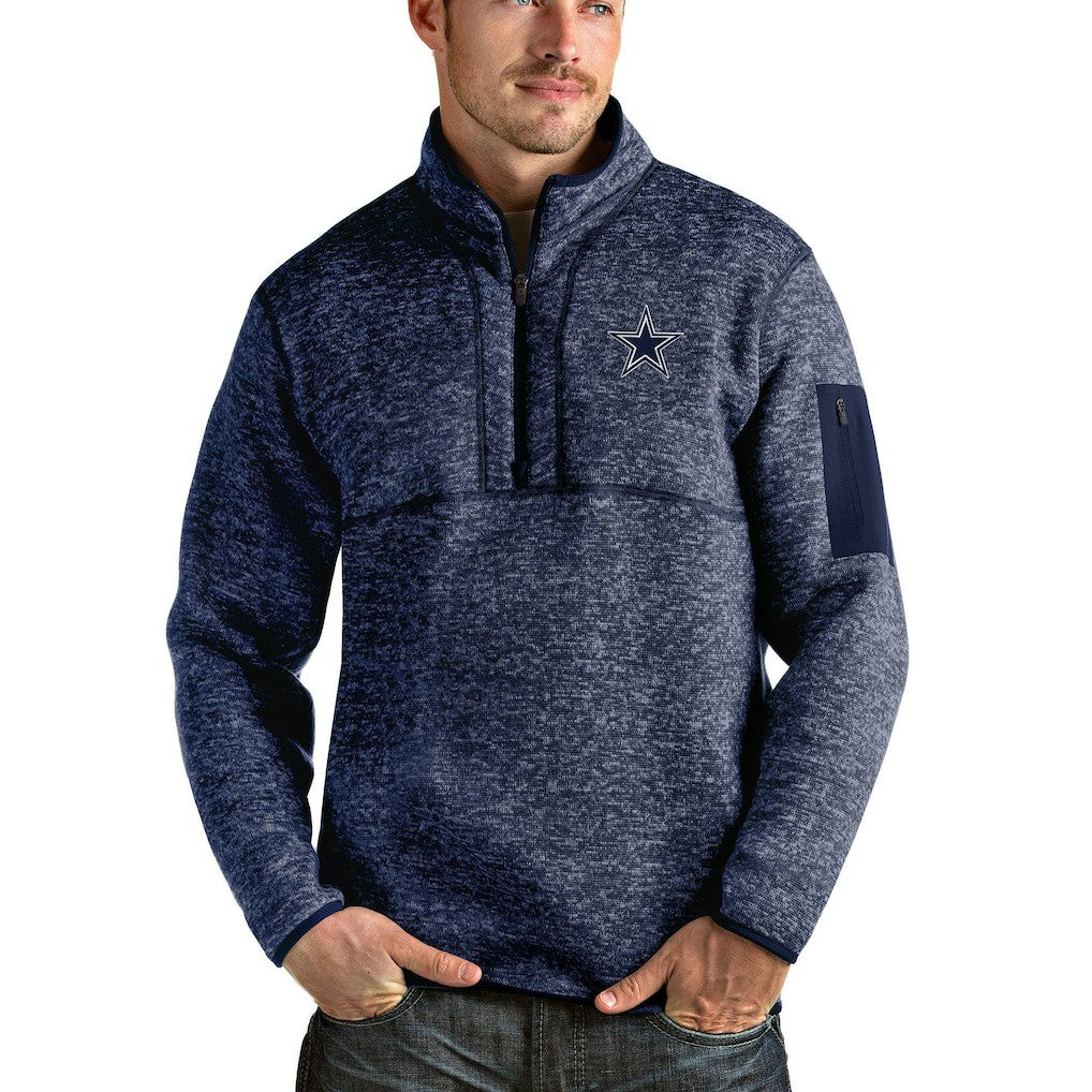 Dallas Cowboys Antigua Fortune Quarter-Zip Pullover Jacket - Heathered Navy Pullover