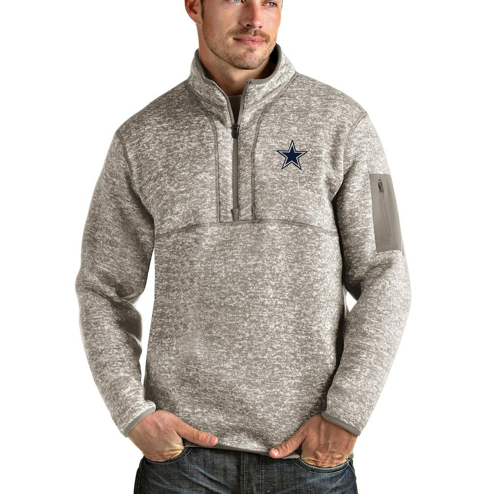 Dallas Cowboys Antigua Fortune Quarter-Zip Pullover Jacket - Oatmeal Pullover