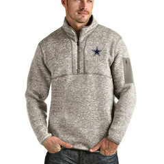Dallas Cowboys Antigua Fortune Quarter-Zip Pullover Jacket - Oatmeal Pullover