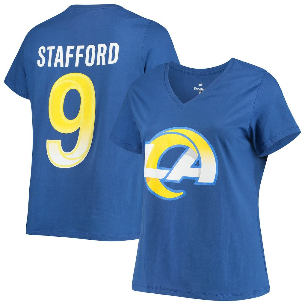 Matthew Stafford Los Angeles Rams Women's Plus Size Player Name & Number V-Neck T-Shirt - Royal T-shirts