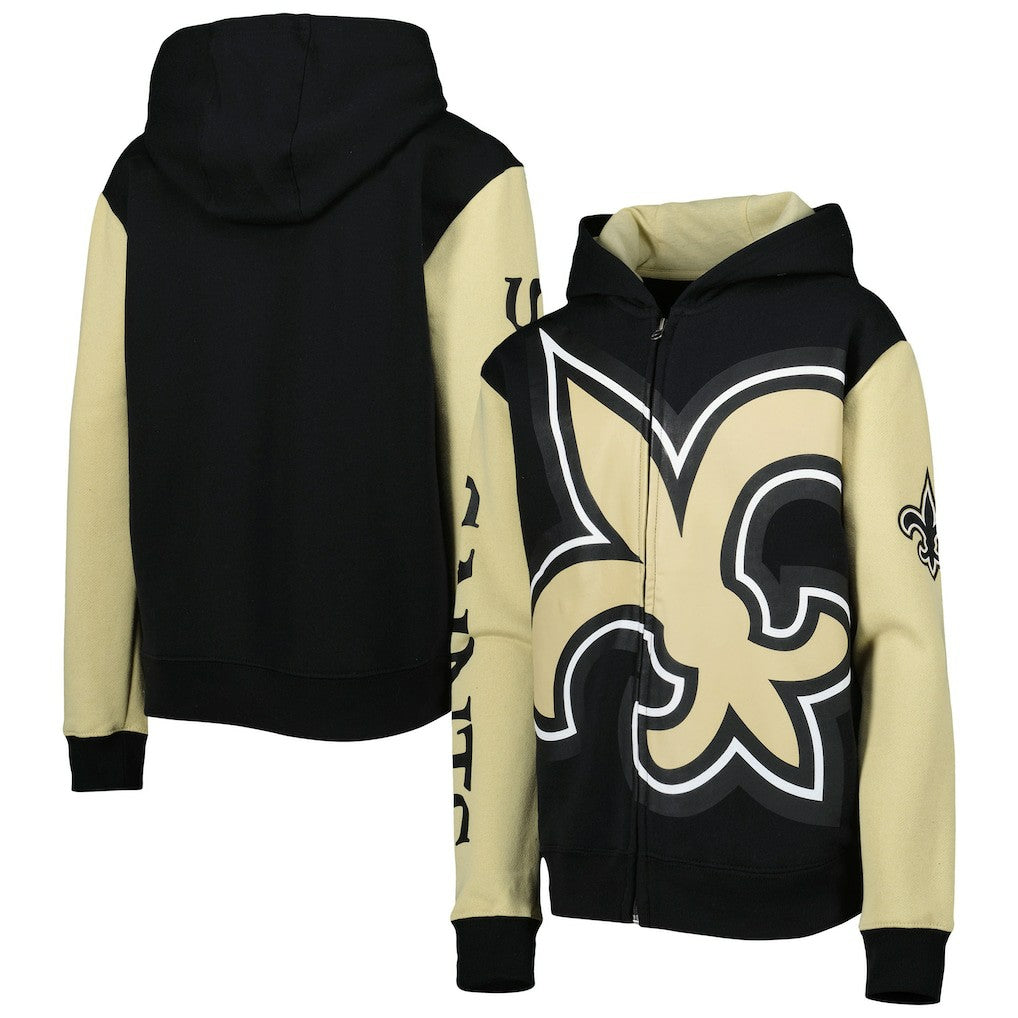 New Orleans Saints Youth Poster Board Full-Zip Hoodie - Black/Gold Hoodies