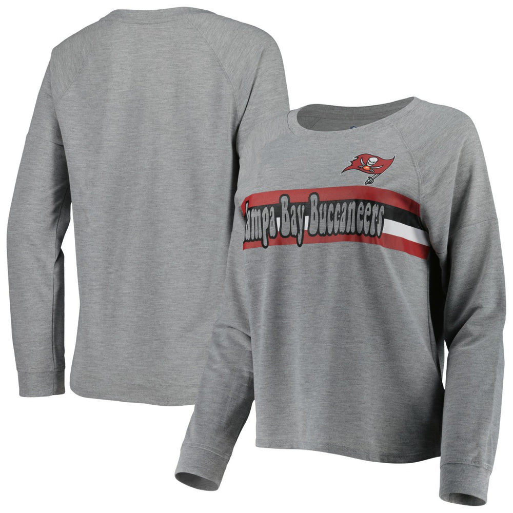 Tampa Bay Buccaneers Juniors All Striped Up Raglan Long Sleeve T-Shirt - Heathered Gray T-shirts