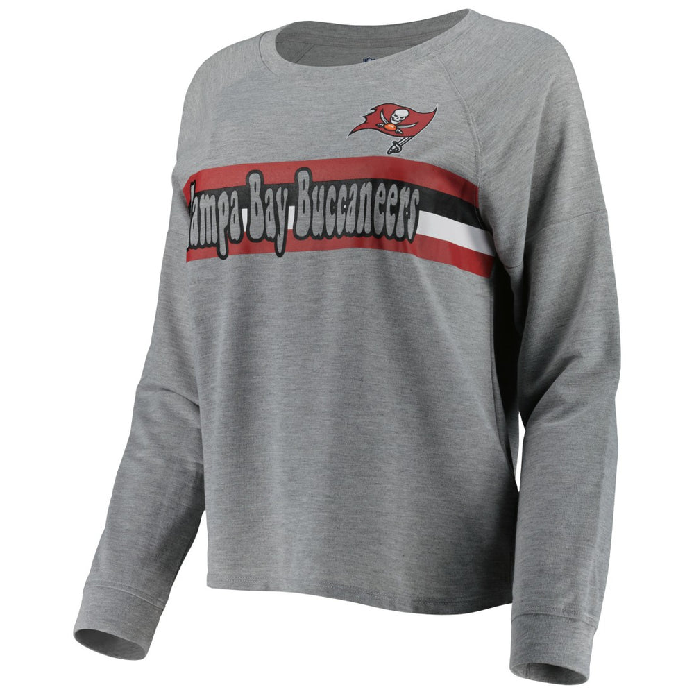 Tampa Bay Buccaneers Juniors All Striped Up Raglan Long Sleeve T-Shirt - Heathered Gray T-shirts
