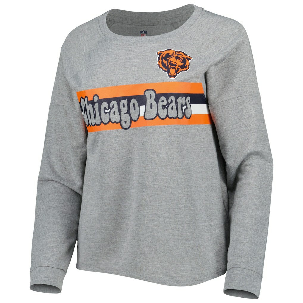 Chicago Bears Juniors All Striped Up Raglan Long Sleeve T-Shirt - Heathered Gray T-shirts