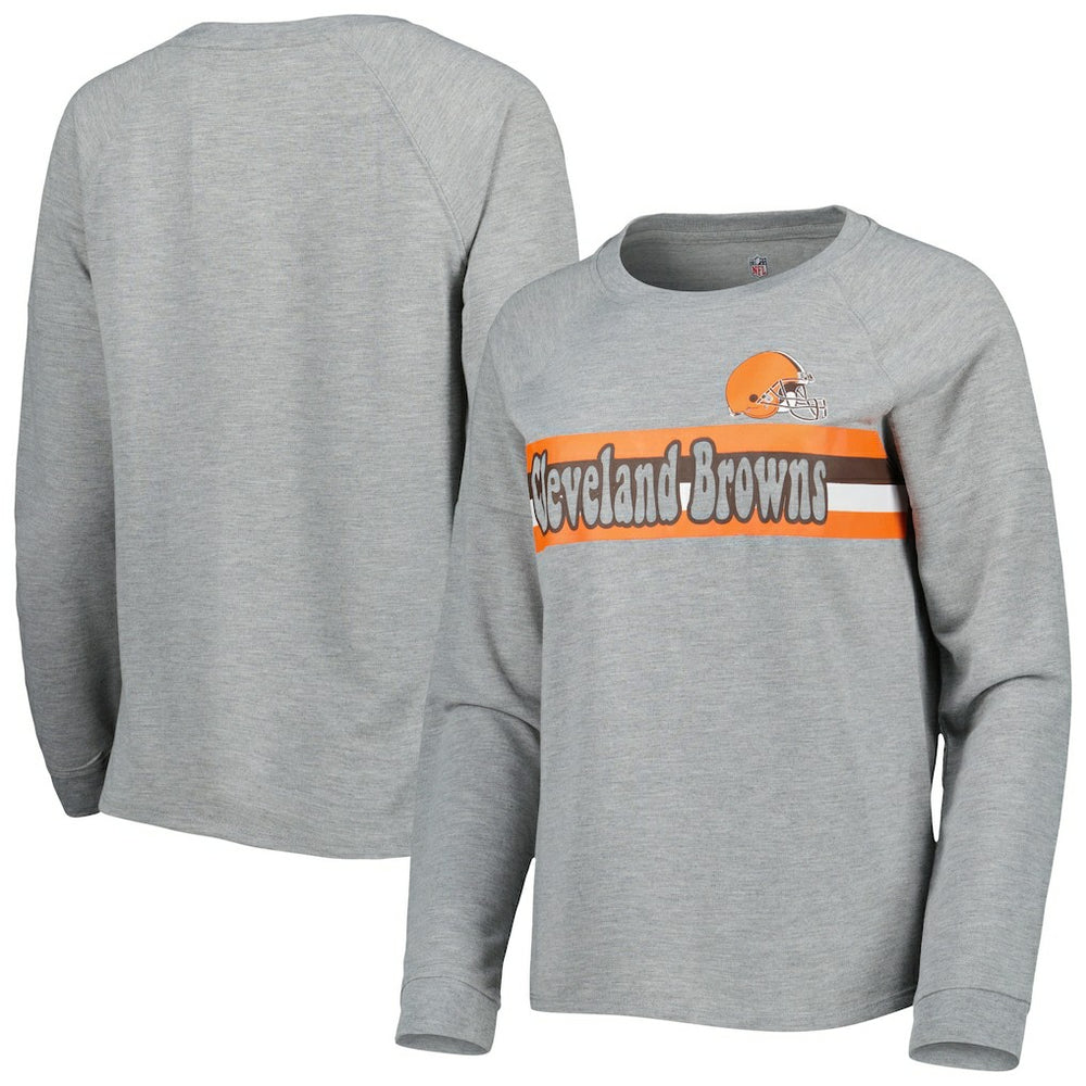 Cleveland Browns Juniors All Striped Up Raglan Long Sleeve T-Shirt - Heathered Gray T-shirts