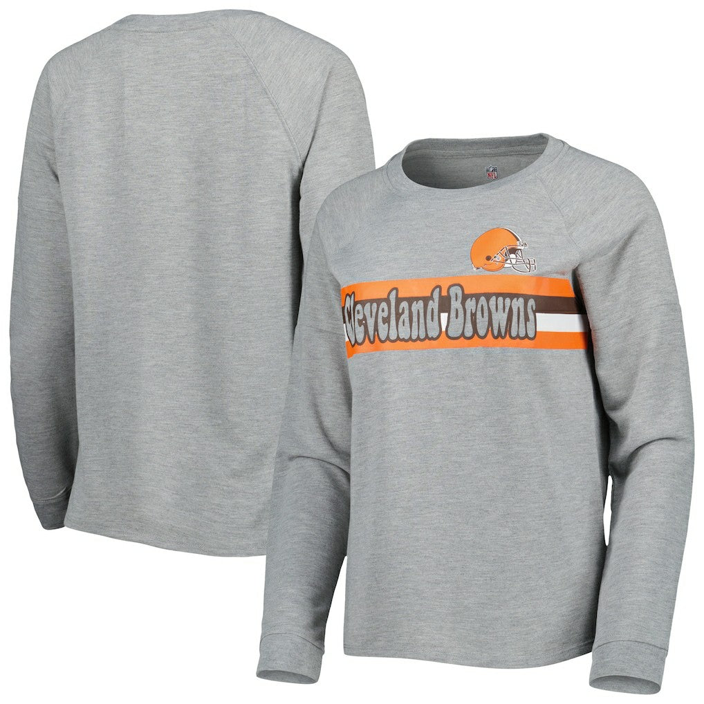 Cleveland Browns Juniors All Striped Up Raglan Long Sleeve T-Shirt - Heathered Gray T-shirts