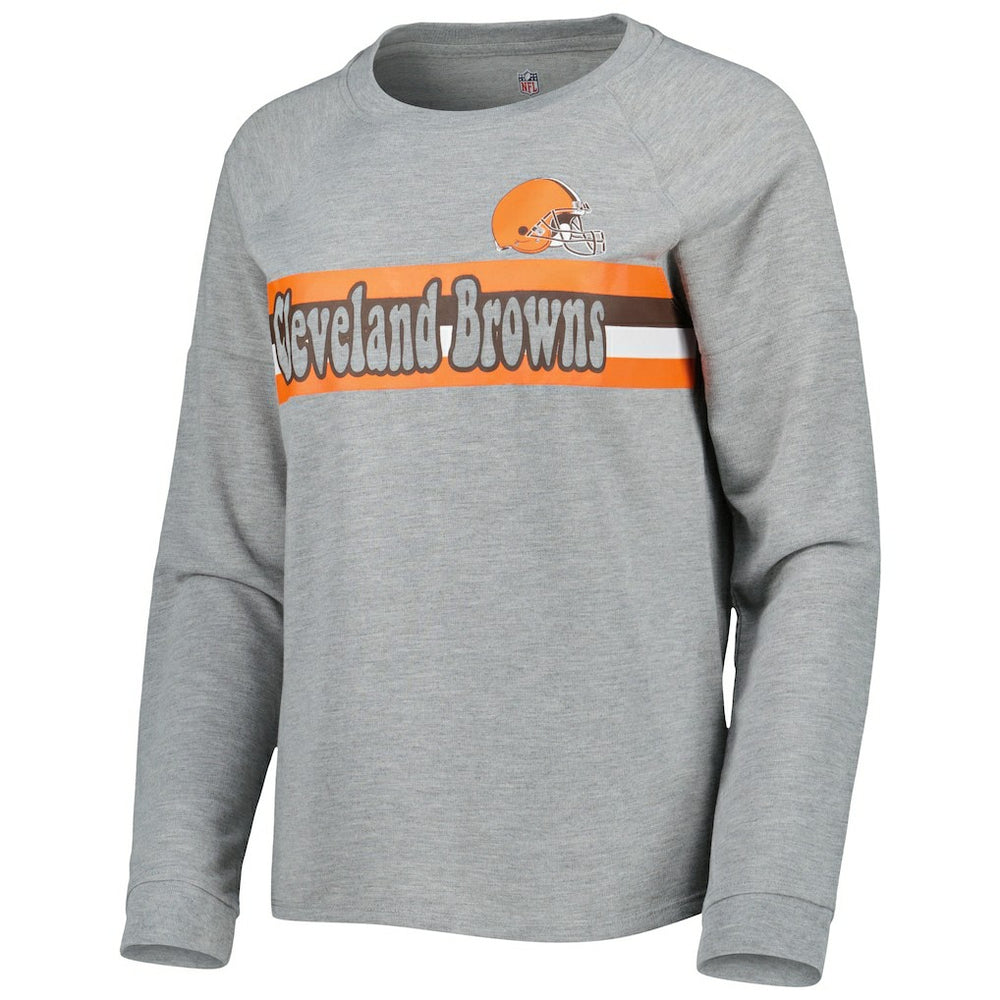Cleveland Browns Juniors All Striped Up Raglan Long Sleeve T-Shirt - Heathered Gray T-shirts