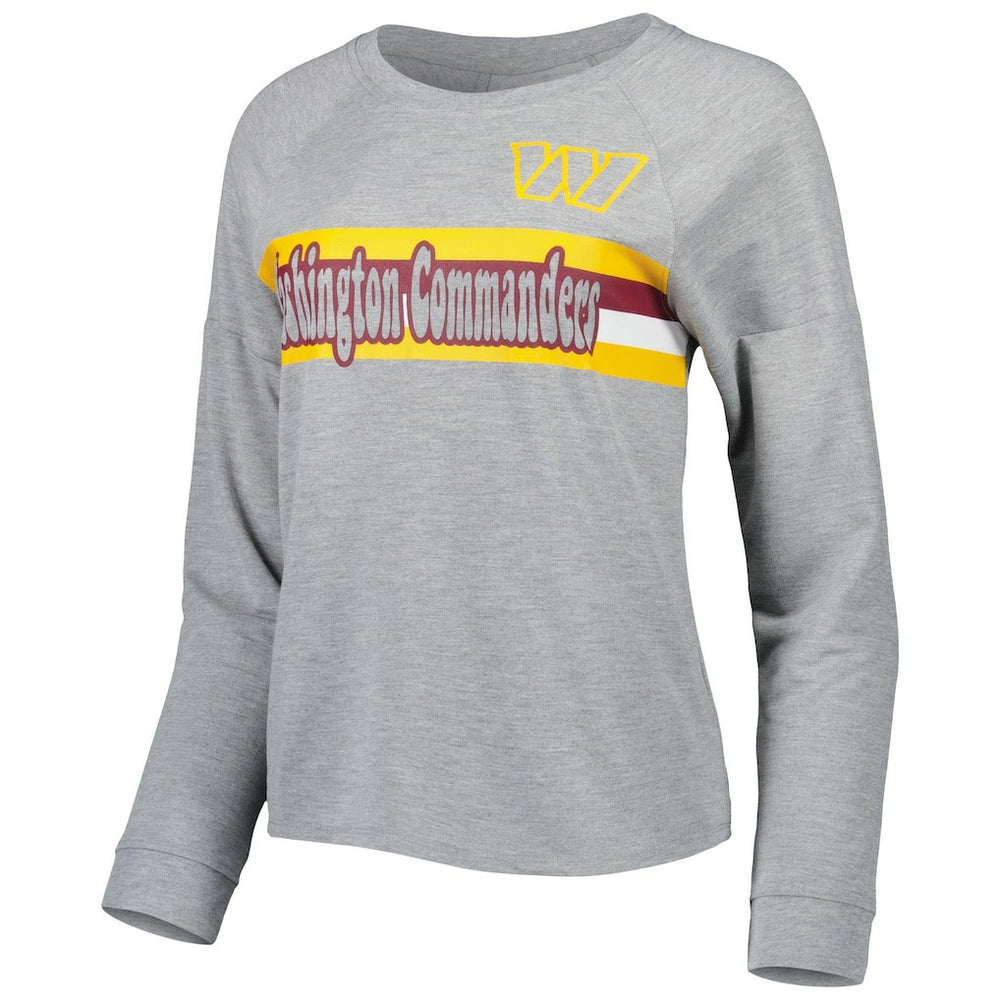 Washington Commanders Juniors All Striped Up Raglan Long Sleeve T-Shirt - Heathered Gray T-shirts
