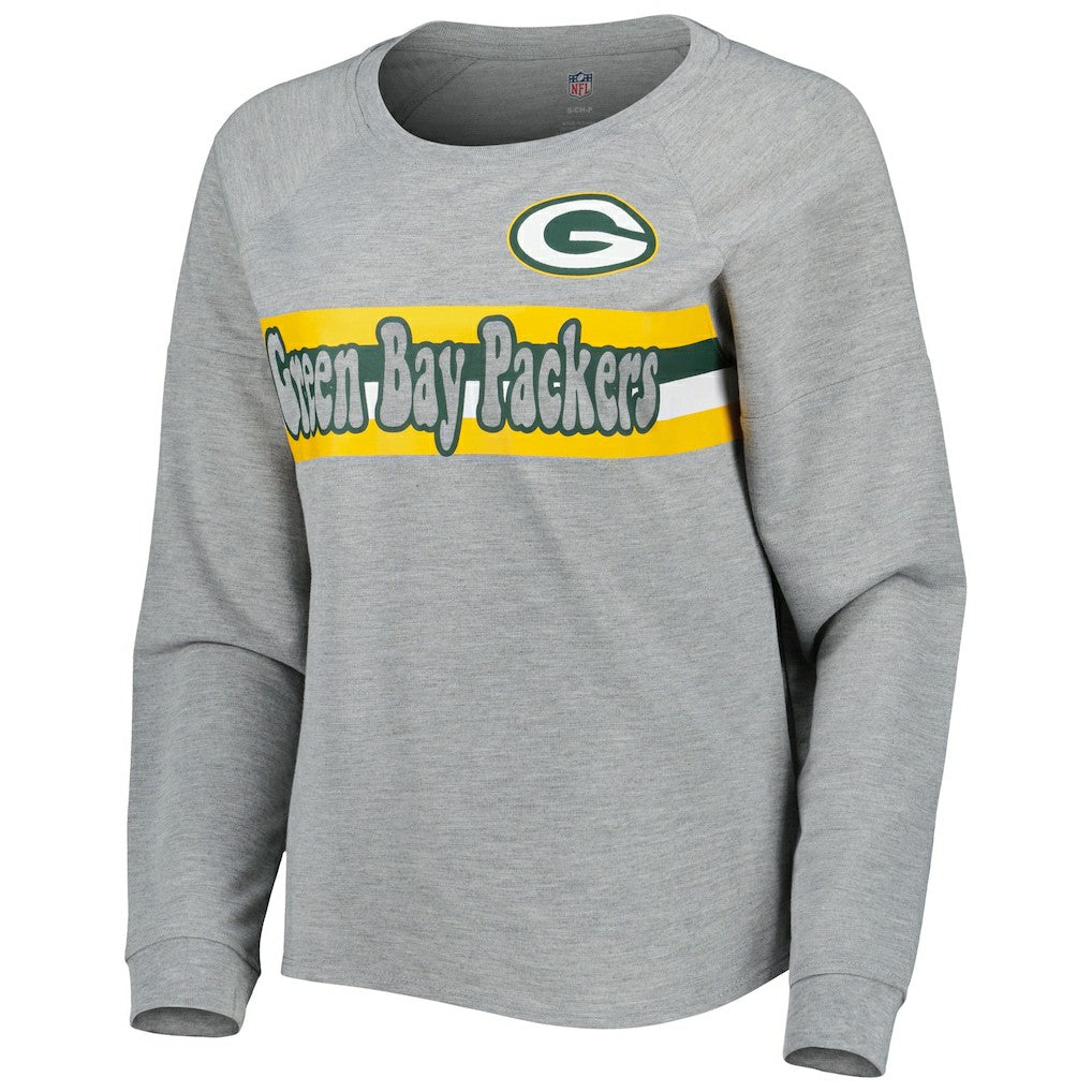 Green Bay Packers Juniors All Striped Up Raglan Long Sleeve T-Shirt - Heathered Gray T-shirts