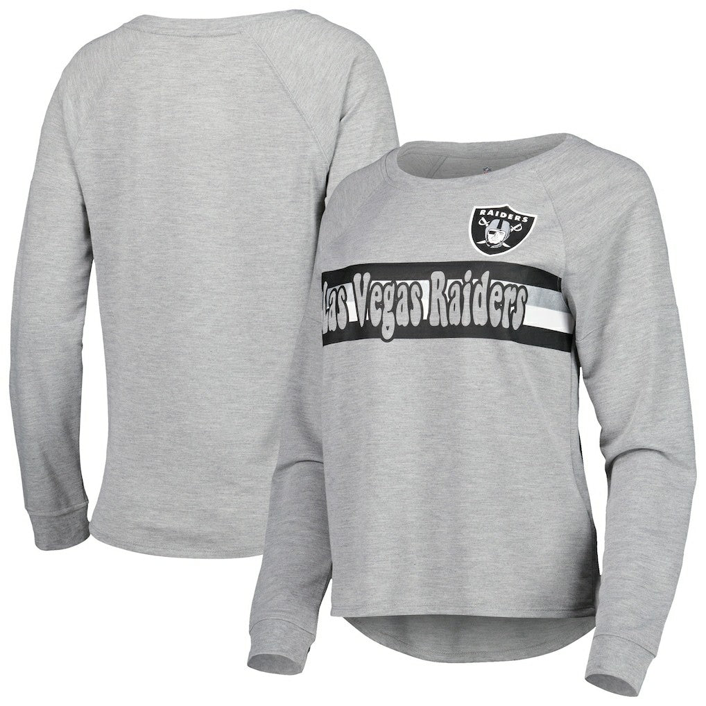 Las Vegas Raiders Juniors All Striped Up Raglan Long Sleeve T-Shirt - Heathered Gray T-shirts