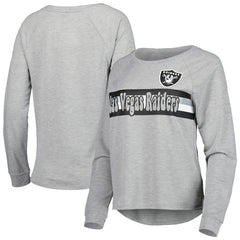 Las Vegas Raiders Juniors All Striped Up Raglan Long Sleeve T-Shirt - Heathered Gray T-shirts