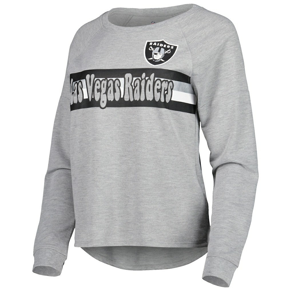 Las Vegas Raiders Juniors All Striped Up Raglan Long Sleeve T-Shirt - Heathered Gray T-shirts