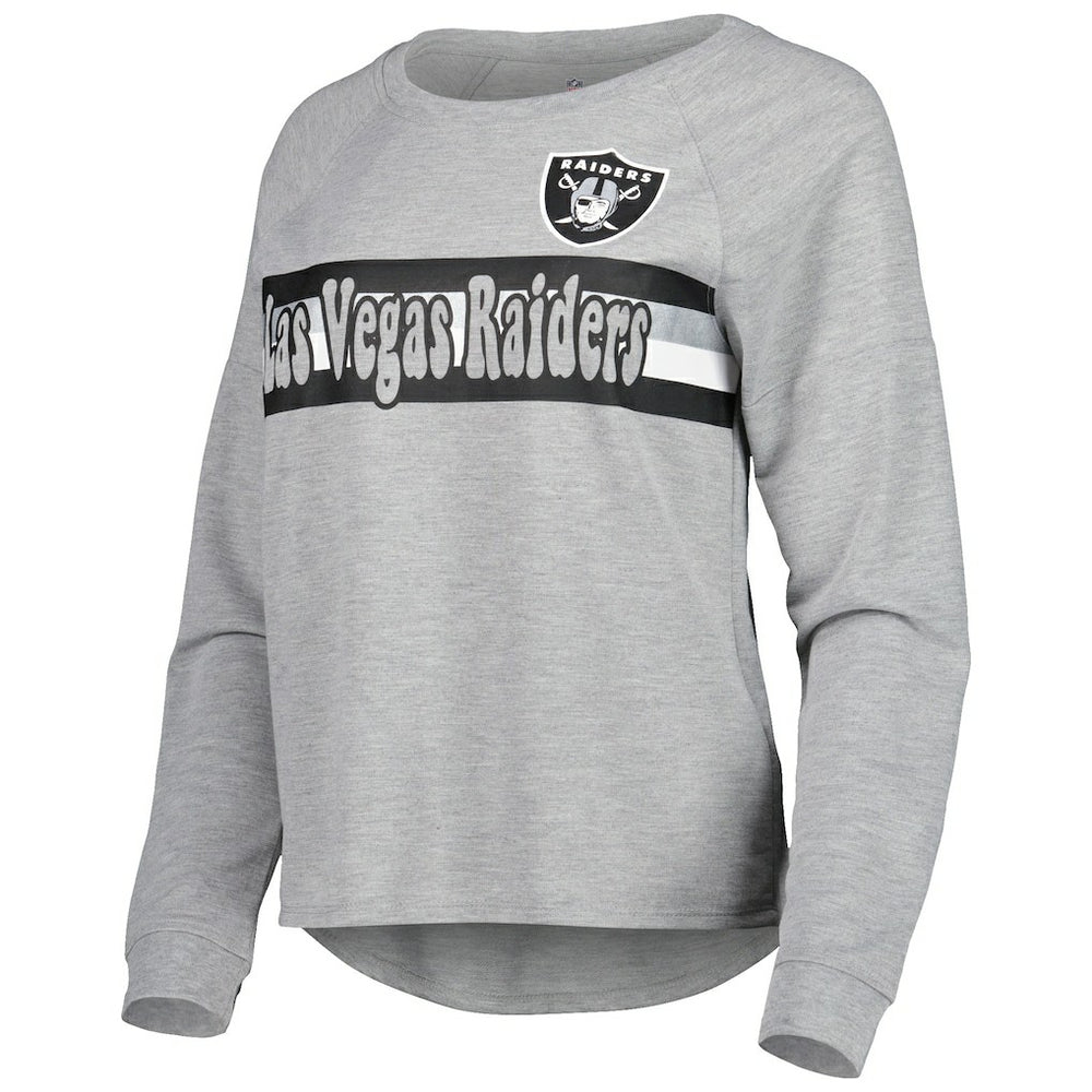 Las Vegas Raiders Juniors All Striped Up Raglan Long Sleeve T-Shirt - Heathered Gray T-shirts