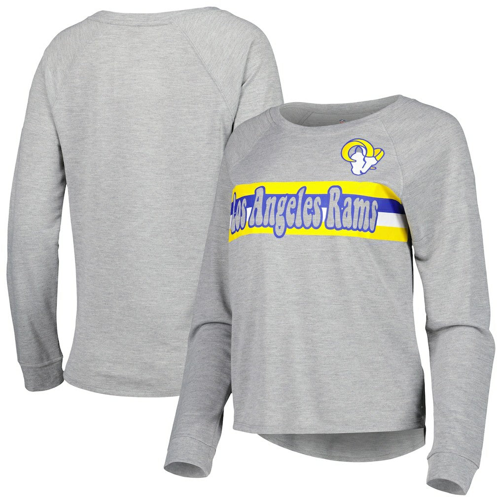 Los Angeles Rams Juniors All Striped Up Raglan Long Sleeve T-Shirt - Heathered Gray T-shirts
