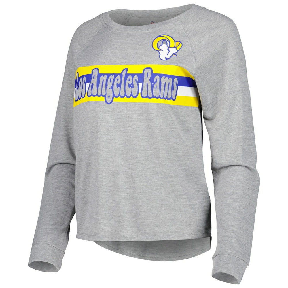 Los Angeles Rams Juniors All Striped Up Raglan Long Sleeve T-Shirt - Heathered Gray T-shirts